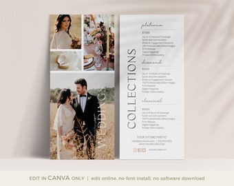 Wedding Photography Marketing Card Template for CANVA, 4x9 Rack Card Template, Promo Card Template, INSTANT DOWNLOAD, Wedding Photographer