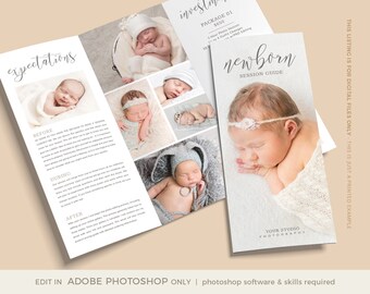 Newborn Photography Welcome Guide, Trifold Brochure Template (Photoshop, Instant Download)