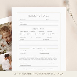 Photography Client Booking Form Template: Photoshop & Canva (Instant Download)