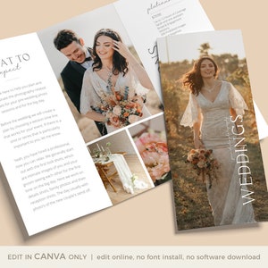 Wedding Photography Trifold Brochure Template for CANVA, Photography Flyer, Wedding Photography Brochure Template, Studio Welcome Flyer