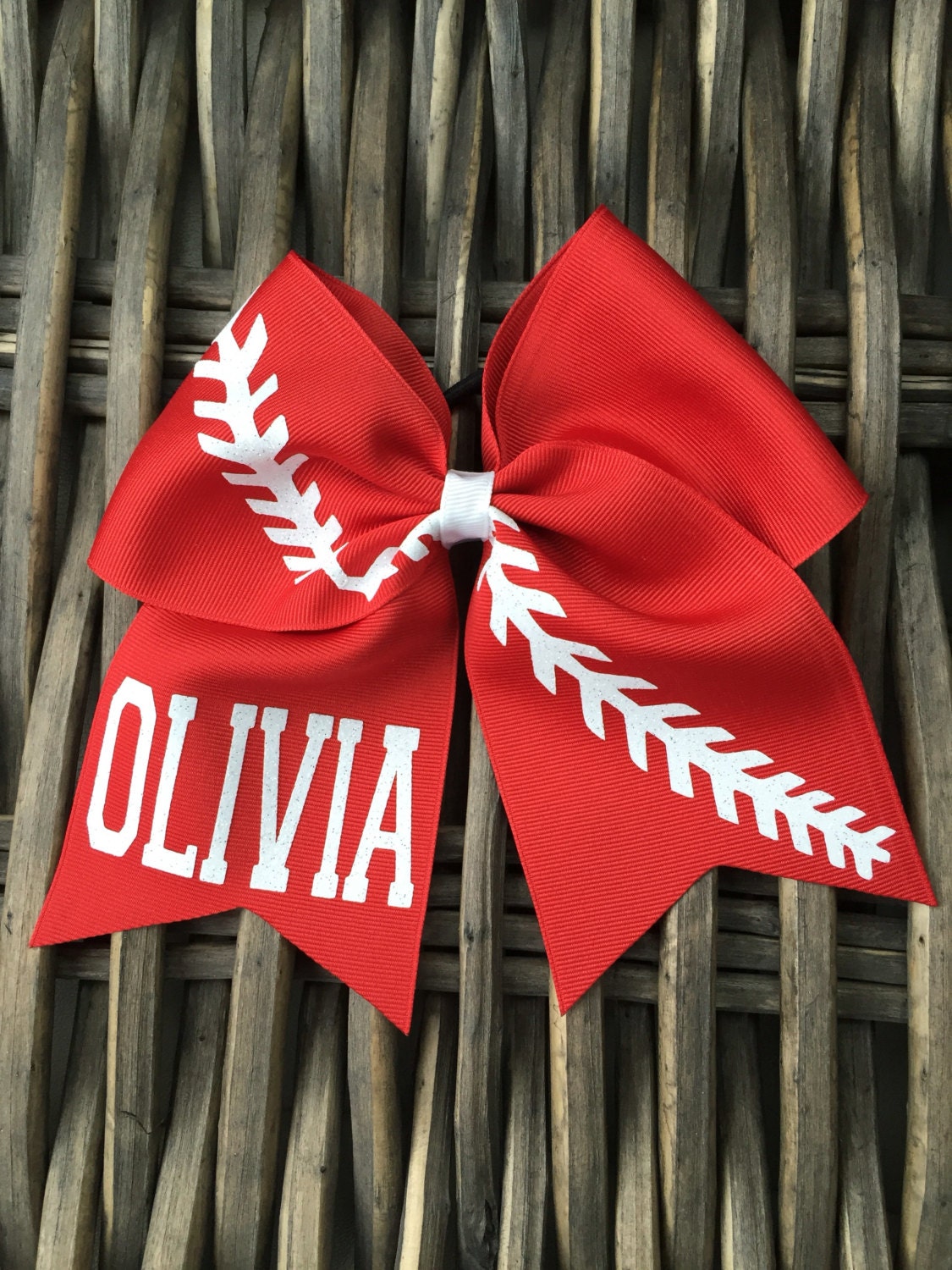 Red and white softball hair bow custom softball bow softball Etsy
