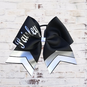 Custom Cheer Bow, black and silver cheer bow chevron, Softball bow, personalized cheer bow