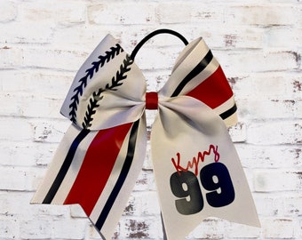 Red, white and navy blue softball hair bow, custom softball bow, softball team hair bow