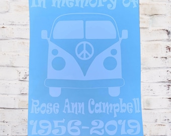 In memory of decal, custom decal, loved one decal, hippy decal