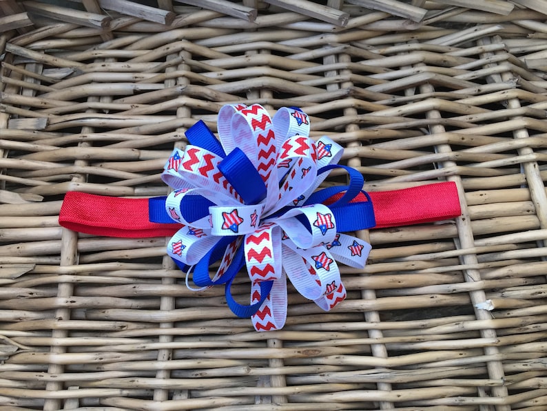 Loopy hairbow white and blue headband patriotic headband Red 4th of july headband toddler headband infant headband