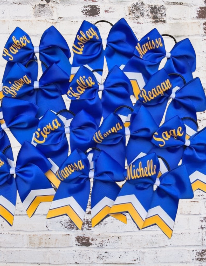 Custom Cheer Bow, blue and yellow cheer bow chevron, Softball bow, personalized cheer bow image 2