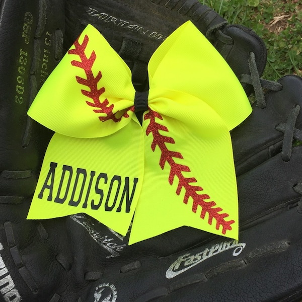 Softball Hair Bows Etsy