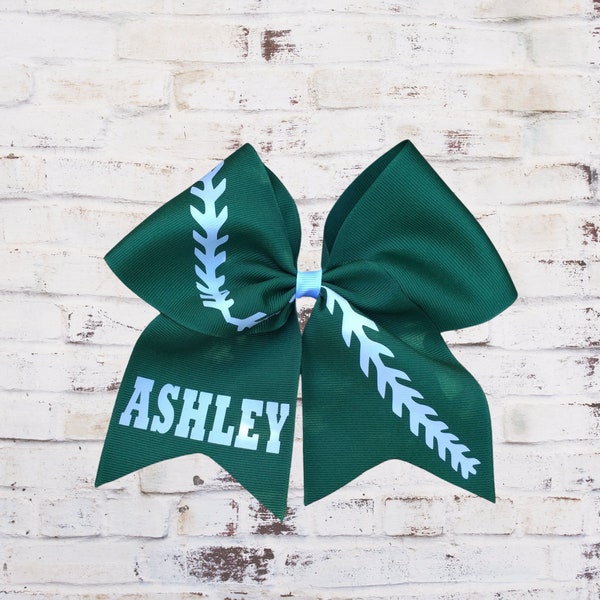 Green and white softball hair bow, custom softball bow, softball team hair bow