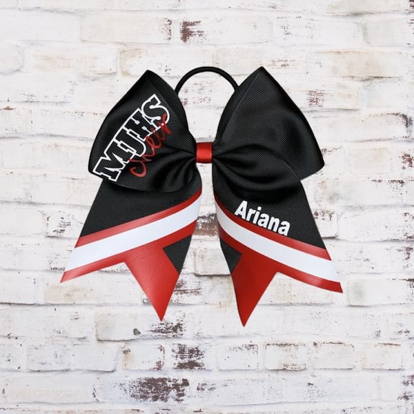 Custom Cheer bow, Red, black and white cheer bow, Softball bow, personalized cheer bow
