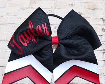 Custom Cheer Bow, black and red cheer bow chevron, Softball bow, personalized cheer bow