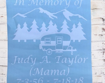 In memory of decal, custom decal, loved one decal, camping decal, mountain decal