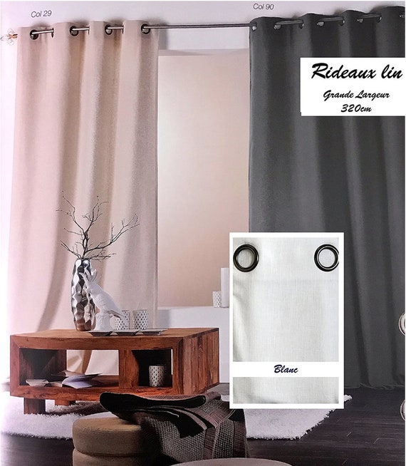 Rideaux Lin Lourd Blanc A Oeillets Grande Hauteur 280cm Largeur 140cm