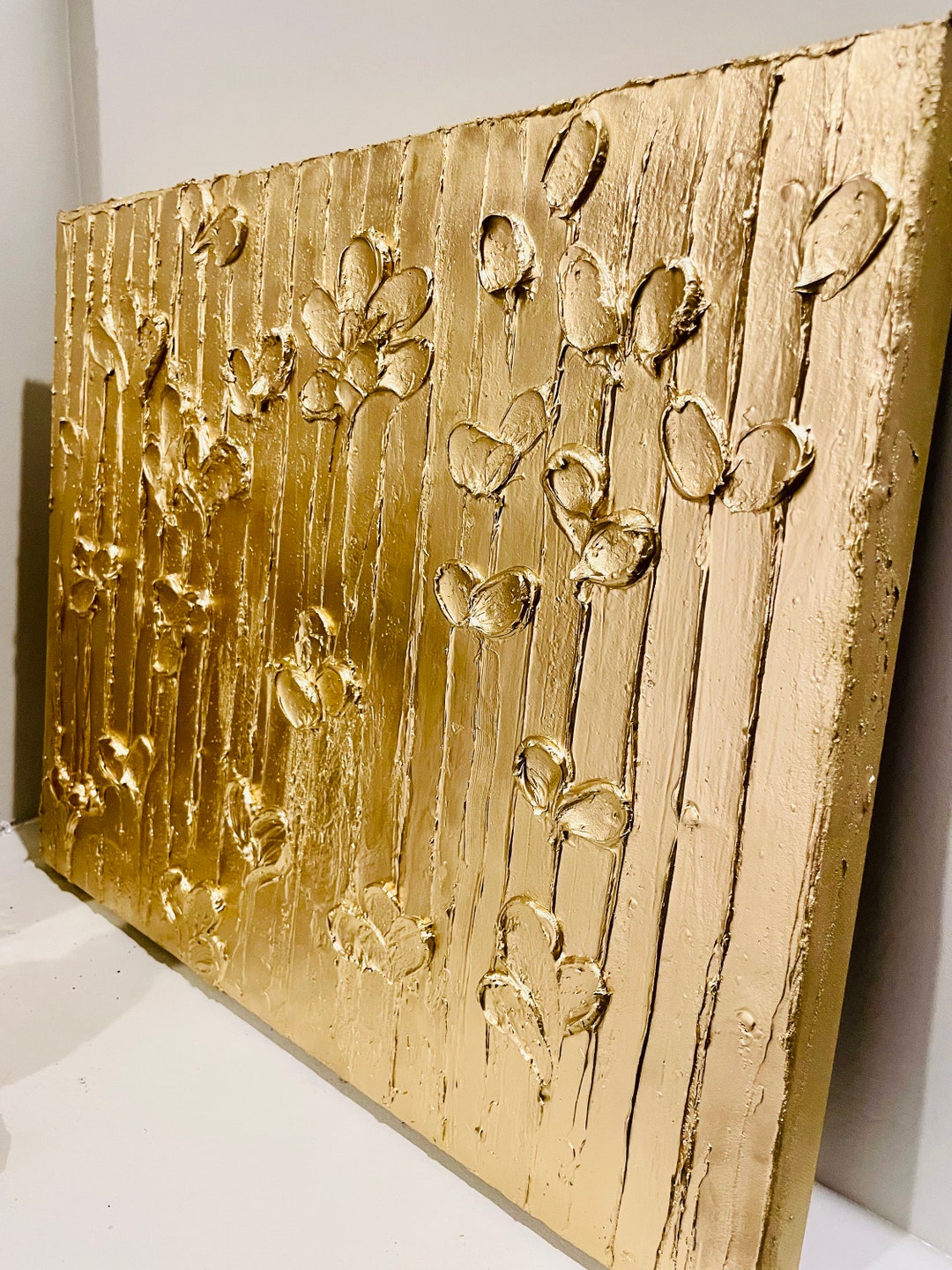 Curated visual reference: Gallery Detail: Gold Textured Abstract Painting Handmade 20X16 Canvas Art