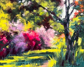 Oak Grove Path - Pastel Landscape Painting - 10" x 14"