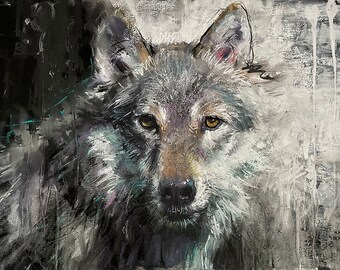 Grey Wolf - Pastel Painting 26w"x18H"