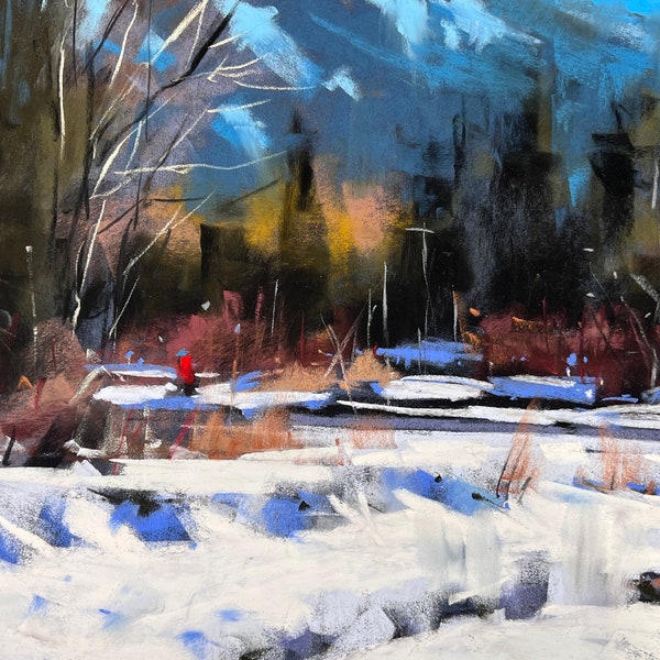 Winter Walk Pastel Landscape Painting 12w x 8h