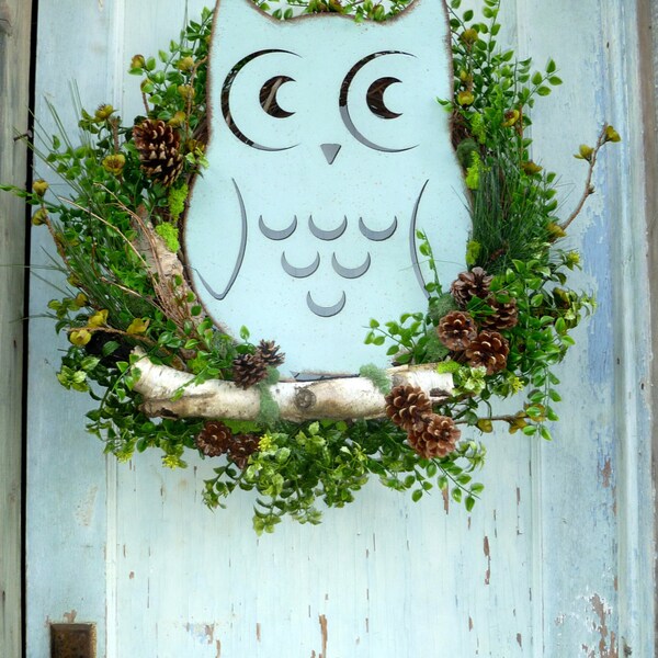 Wreath Owl XL Fall Blue Moon Wreath Birch Woodland Forest Big Size