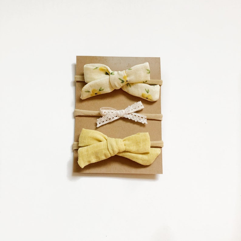 lace Nylon Baby Headband and yellow gauze Yellow floral gauze