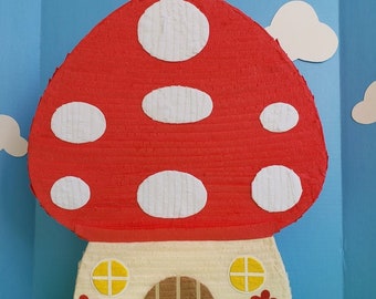 Gnome Birthday Party Theme Pinata.  Gnome theme pinata.  Mushroom Pinata.  Fairy Home Pinata