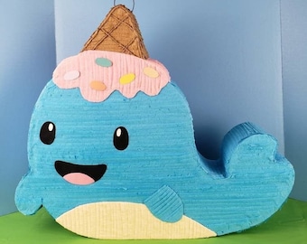 Narwhal Birthday Party Pinata.  Ice Cream Whale Pinata.  Ice Cream Whale Narwhal