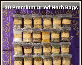 30 Magick Herbs ~ 2" x 2" Sample Bags Wicca ~ Witch ~ Starter Herb Kit ~ Lavender ~ Rose Hip~ Angelica Root ~ Horsetail ~ Hyssop & Many More