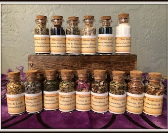 Herb Box & Bottles ~ Pentacle ~ Wiccan Herbs ~ Incense ~ Altar Bottle ~ Altar Offering ~ Spell Aid Herbs ~ Wicca~Witch ~ Altar Herb Bottles