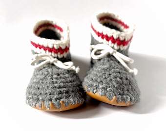 Pantoufles en laine au crochet faites main - Chaussures de maison en cuir recyclé