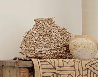 Hand woven Pottery Basket in natural recycled paper cord