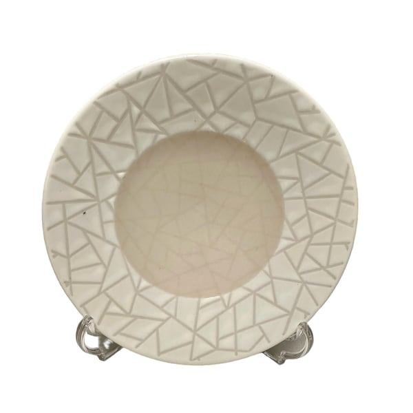 White/light brown mosaic, Japanese Ceramic Saucer, Diameter 5.5". x Height 1.8".