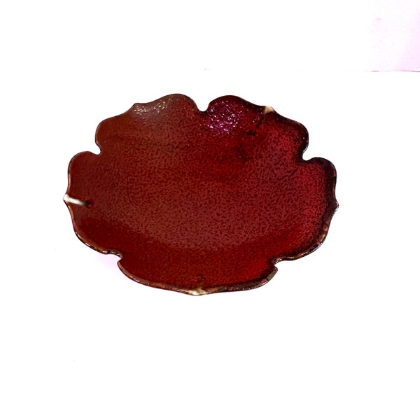 Dark red leaf shaped ceramic Saucers for Medium to large Kokedama. 7" diameter, 2" deep.