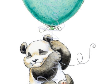 Panda, Baby Panda, Panda Watercolor, Panda Print, Watercolor Nursery, Jungle Nursery, Asian Animal, Baby Shower Gift, Nursery, Balloon