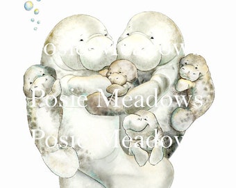 DIGITAL DOWNLOAD, Manatee, Manatee Family, Nursery Art, Manatee Print, Manatee Themed, Baby Shower Gift, Nursery Decor, Nursery Art