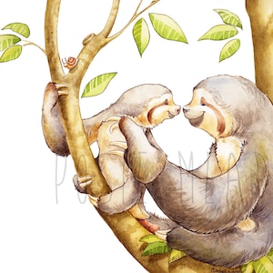 Sloth Decor, Sloth Watercolor, Sloth Art, Sloth Love, Baby Sloth, Sloth Nursery, Baby Shower Gift, Watercolour Nursery, Sloth Gift