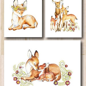 Watercolor Nursery, Doe, Fawn, Buck, Nursery Wall Art, Family Portrait, Fawn Wall Art, Woodland Nursery, Nursery Art Set, Nursery Decor