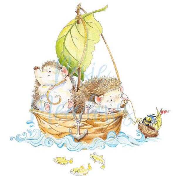 Woodland Art, Hedgehog Art, Hedgehog, Beach House Art, Nursery Art, Nursery Decor, Bumble Bee, Nautical Nursery, Watercolor Art, Anchor