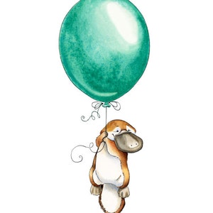 Platypus Art, Platypus Watercolor, Platypus Baby, Australian Animal, Australia Nursery, Australia Art, Platypus Nursery, Balloon, Adventure image 1