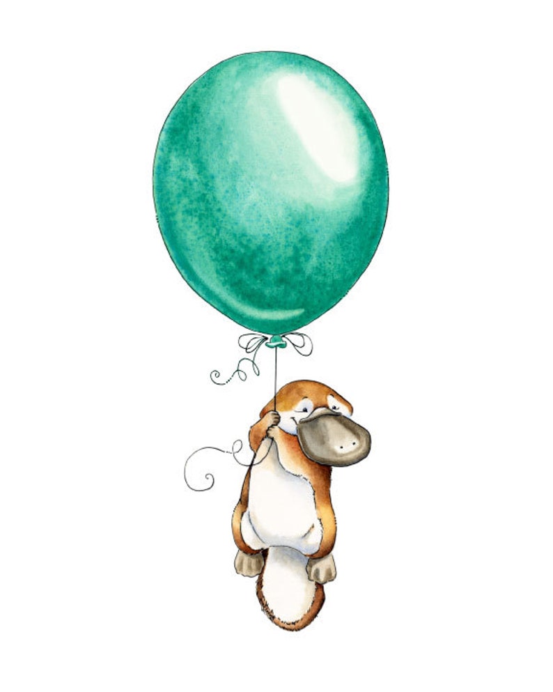 Platypus Art, Platypus Watercolor, Platypus Baby, Australian Animal, Australia Nursery, Australia Art, Platypus Nursery, Balloon, Adventure image 1