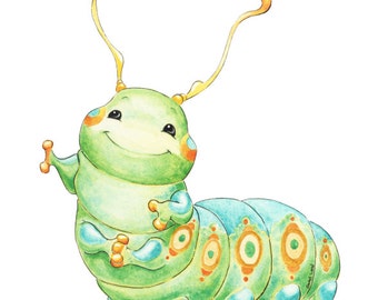 Caterpillar Art, Caterpillar Nursery, Caterpillar Print, Posie Bugs, Cute Caterpillar, Nursery Art, Nursery Decor, Watercolor Nursery