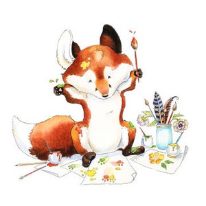 Fox, Fox Art Print, Baby Fox, Fox Nursery, Watercolor Nursery, Woodland Nursery, Nursery Decor, Baby Shower Gift, Nursery Art, Baby Fox Art