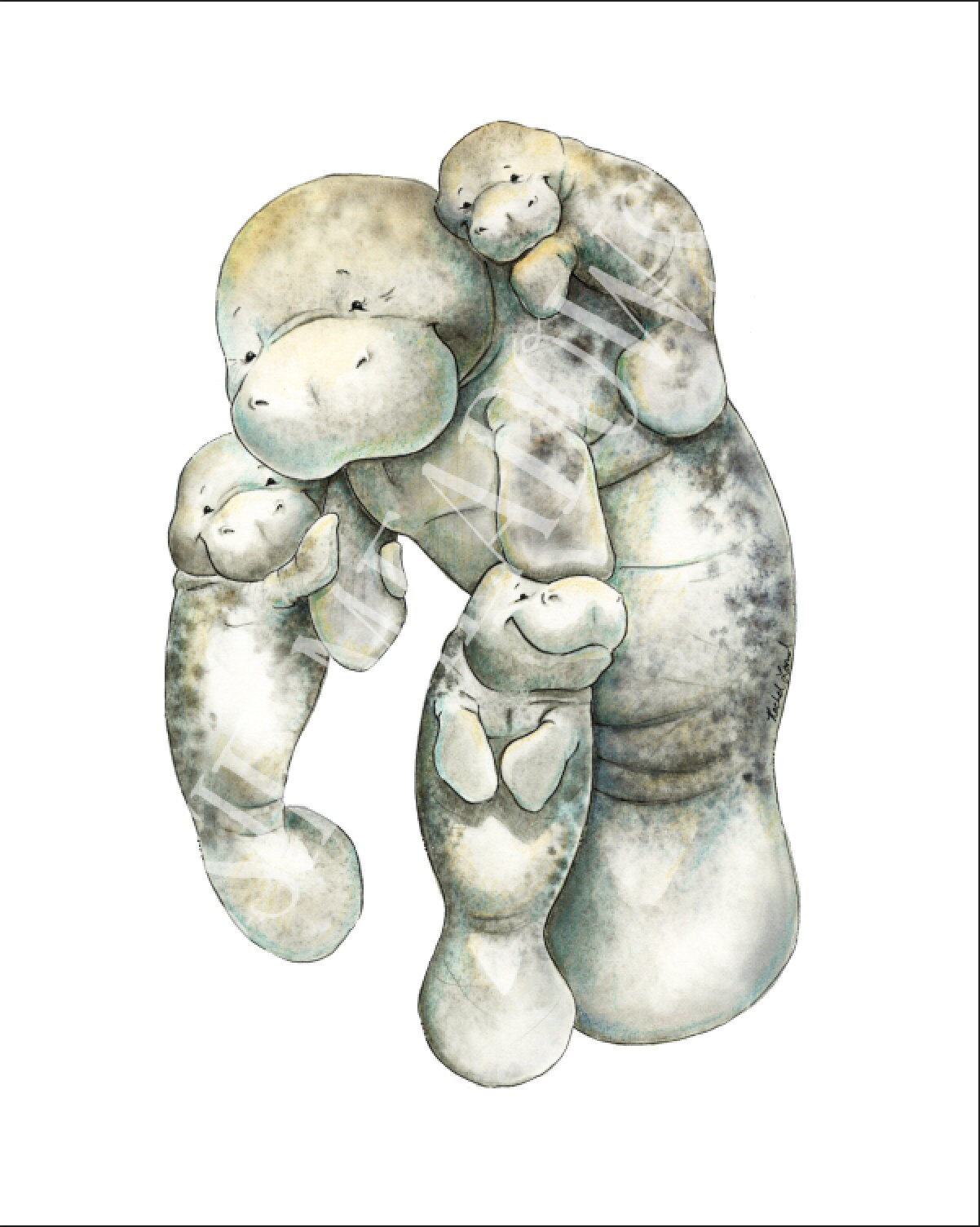 Manatee Mom and baby Manatee Nursery Art Watercolor | Etsy