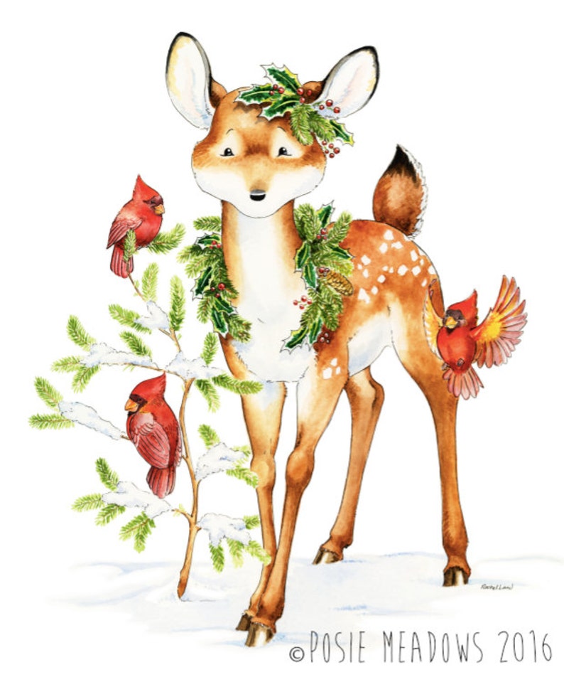 Watercolor Nursery Art. Oh Christmas Tree Deer Fawn Giclee - Etsy