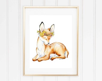 Fawn Wall Art, Fawn, Woodland Nursery, Watercolour Nursery, Nursery Decor, Nursery Art, Baby Shower Gift, Doe, Deer, Baby Deer Shower
