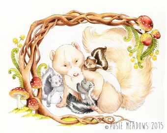 Skunk Watercolor, Skunk Art Print, Baby Skunk, Woodland Animal, Woodland Nursery, Woodland Decor, Watercolor Nursery, Nursery Art, Skunk