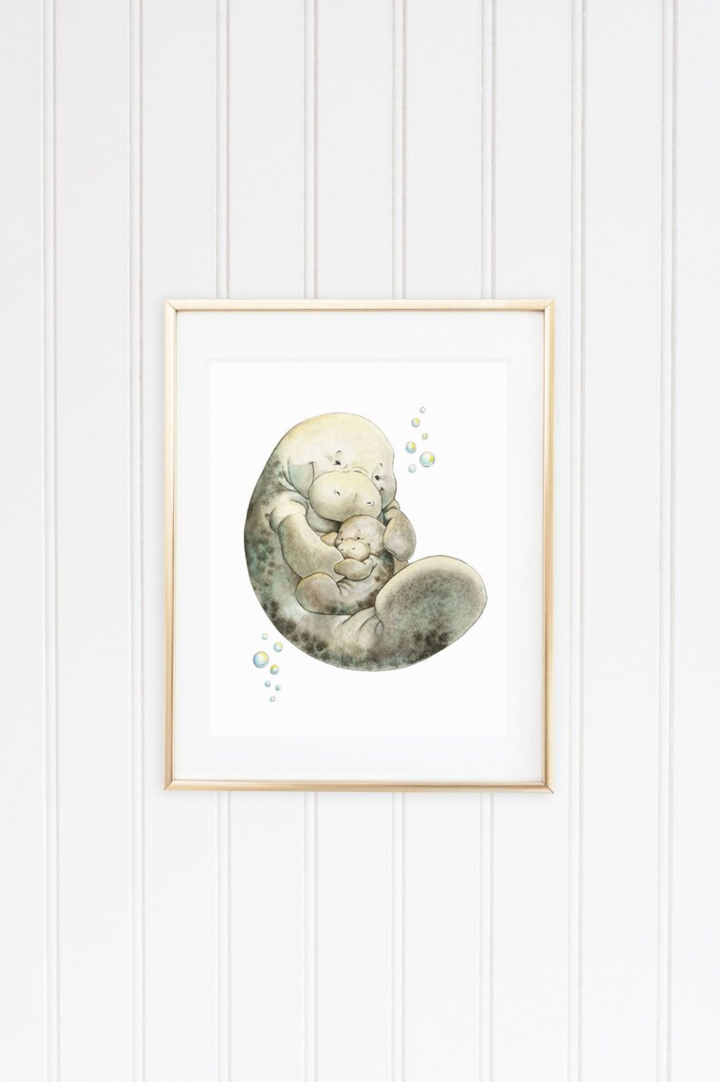 Manatee Mom and Baby Manatee Nursery Art Watercolor - Etsy