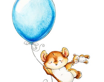 Bear, Bear Print, Bear Watercolor, Watercolor Nursery, Woodland Nursery, Nursery Art, Nursery Decor, Teddy Bear, Watercolor Nursery, Balloon