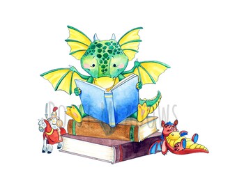 DIGITAL DOWNLOAD, Dragon Nursery, Dragon Art Print, Baby Dragon, Wyvern Art, Toy Knight, Plush Dragon, Watercolor Nursery, Nursery Decor