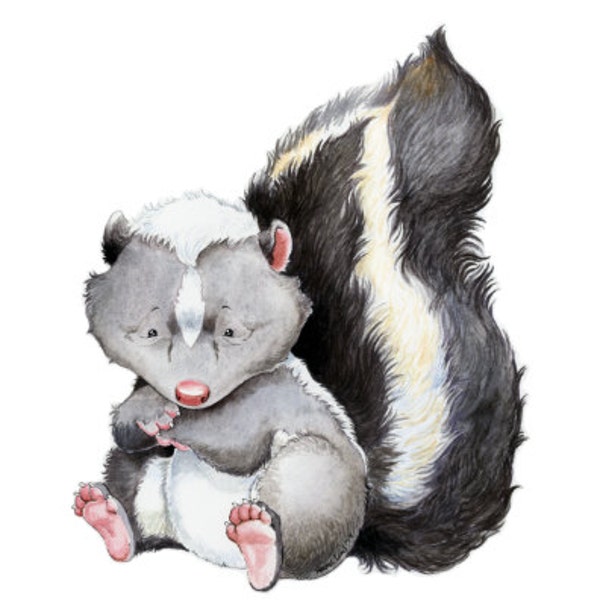 Skunk Watercolor, Skunk Art Print, Baby Skunk, Woodland Animal, Woodland Nursery, Woodland Decor, Watercolor Nursery, Nursery Art, Skunk