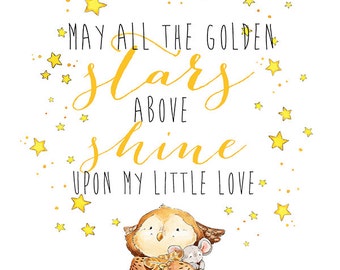 Watercolor Nursery Art. Owl and stars Bedtime Quote Illustration -Watercolor GicleePrint, Children's illustration