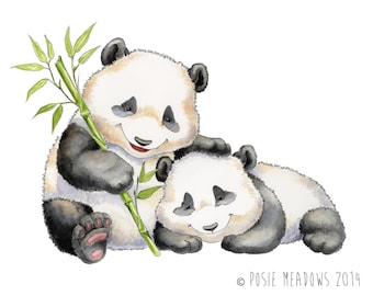 Urso panda, arte de bebê panda, berçário de panda, impressão de urso panda, pintura de panda, aquarela de panda, berçário de aquarela, decoração de berçário, arte de panda