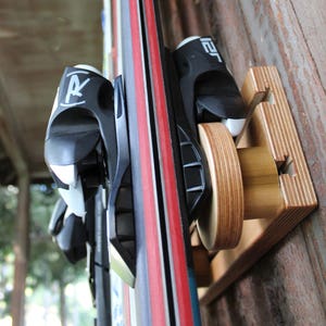 4 Pair/19" Adjustable Button Ski Rack, With Traditional Wooden Buttons